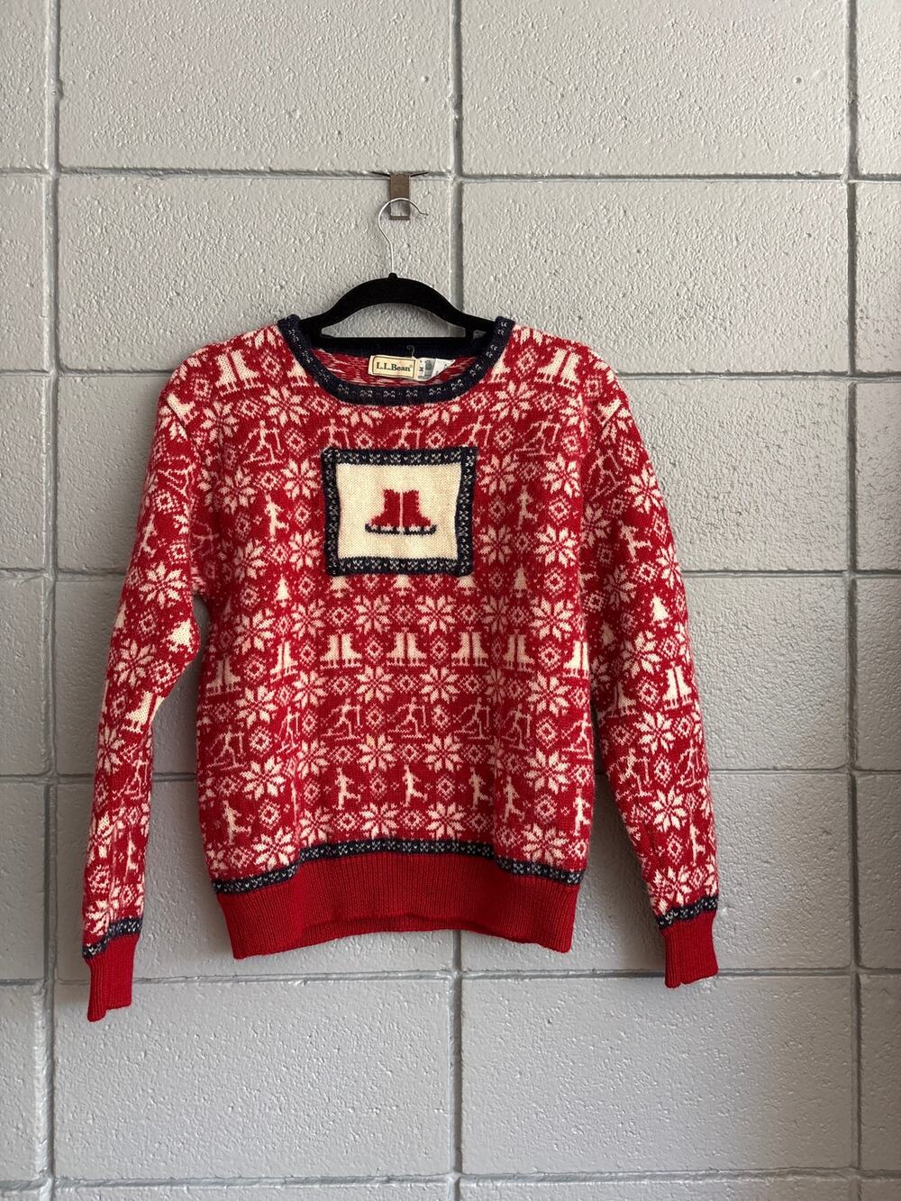 Vintage L.L. Bean 100% Wool Ice Skate Ski Nordic Grandpa Sweater size M